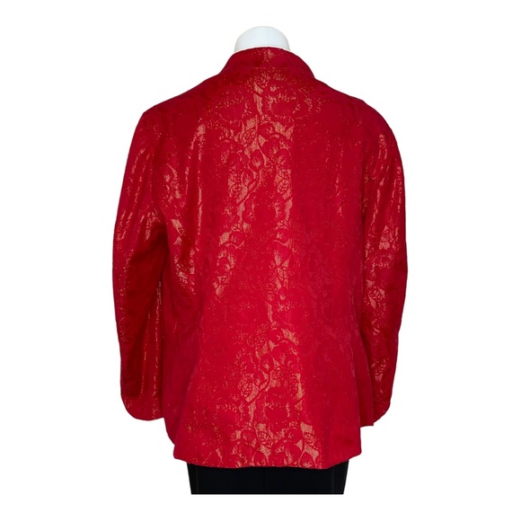 Chico’s red Jacquard jacket with Gold Metallic Threads. Size XL 3. - Picture 3 of 6